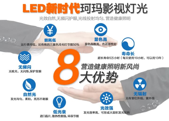珂瑪影視燈光<a href='/product/product-0001,0075-1.shtml' class='keys' title='點擊查看關于LED影視燈的相關信息' target='_blank'>LED影視燈</a>8大優(yōu)勢